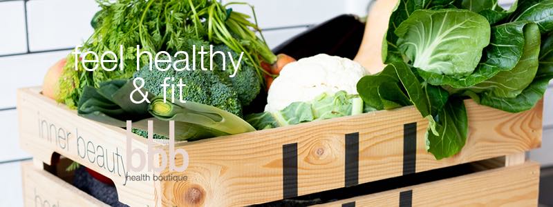Vegetables in a crate from BBB Health Boutique, the gym with a focus on body, food, and mind.