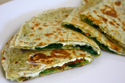 Vegan quesadillas with spinach